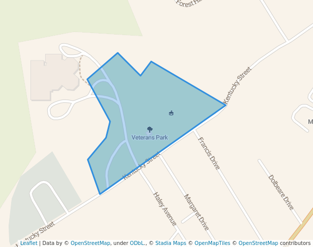 walking in Veterans Park map in Louisiana