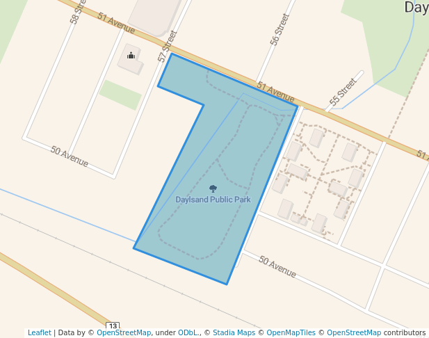 walking in Daylsand Public Park map in Daysland