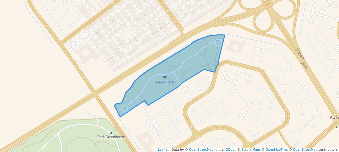 walking in Najed Park map in Al Jubayl
