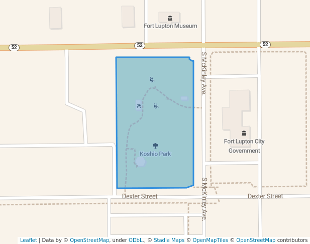 walking in Koshio Park map in Fort Lupton