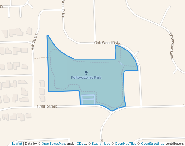 walking in Pottawattomie Park map in Tinley Park