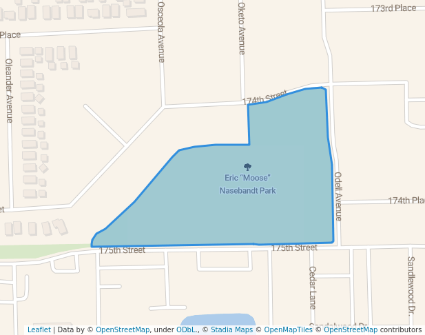 walking in Eric “Moose” Nasebandt Park map in Tinley Park