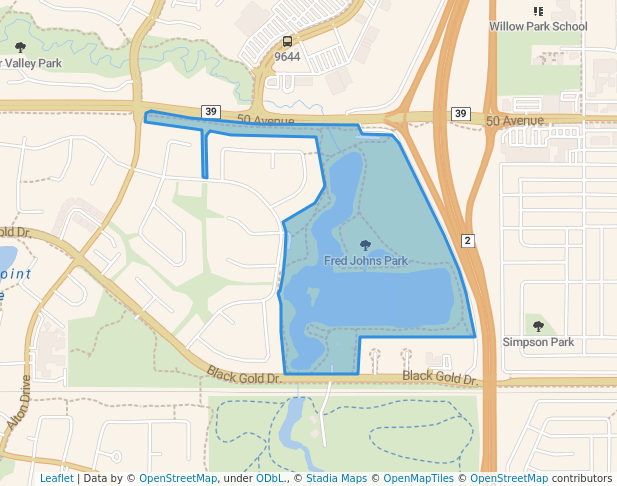 walking in Fred Johns Park map in Leduc