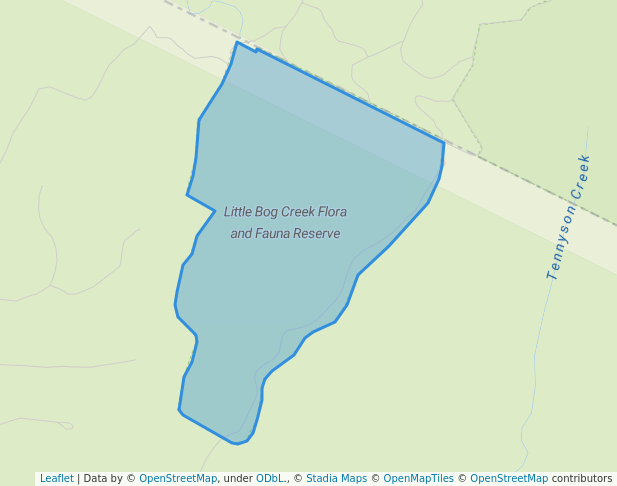 walking in Little Bog Creek Flora and Fauna Reserve map in Buldah