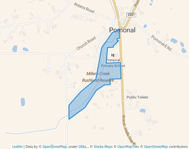 walking in Millers Creek Bushland Reserve map in Pomonal