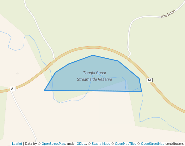 walking in Tonghi Creek Streamside Reserve map in Buldah