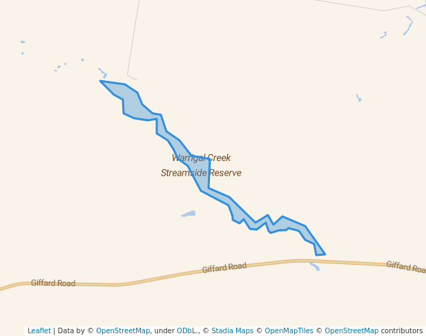 walking in Warrigal Creek Streamside Reserve map in Lake Wellington
