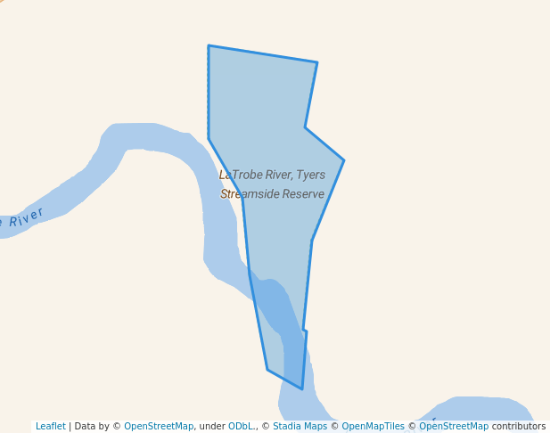 walking in LaTrobe River, Tyers Streamside Reserve map in Moe