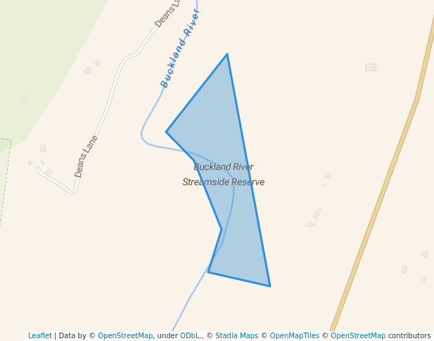 walking in Buckland River Streamside Reserve map in Buckland