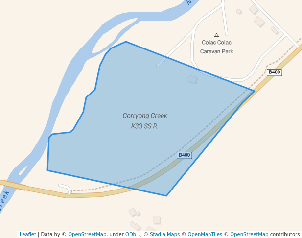 walking in Corryong Creek K33 Streamside Reserve map in Towong