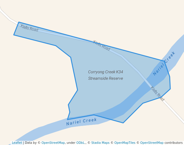 walking in Corryong Creek K34 Streamside Reserve map in Towong