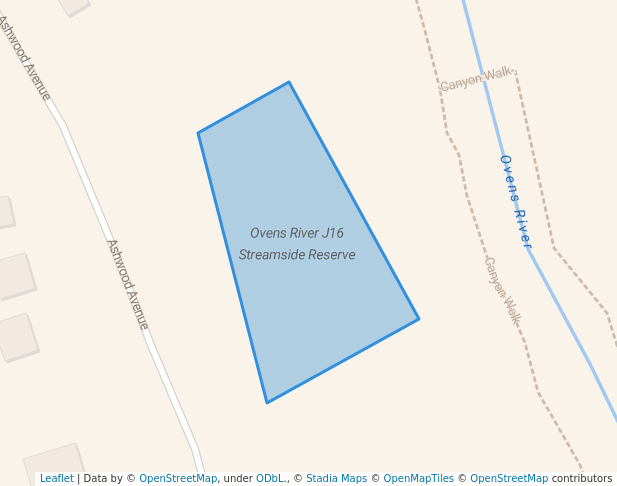 walking in Ovens River J16 Streamside Reserve map in Smoko