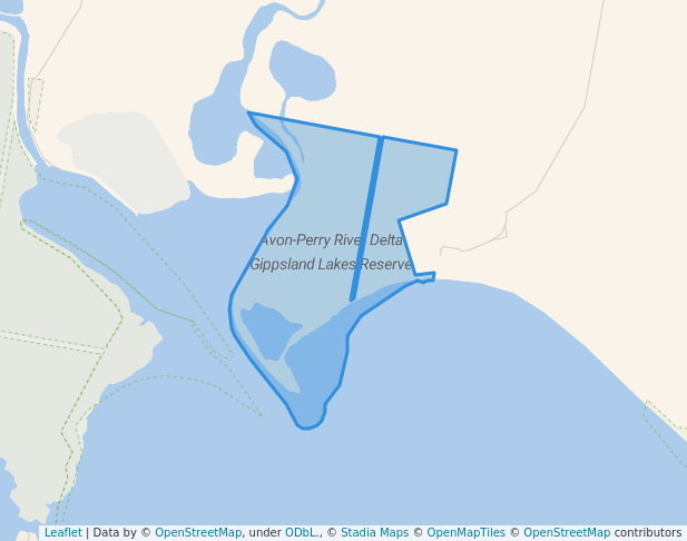 walking in Avon-Perry River Delta Gippsland Lakes Reserve map in Waterford