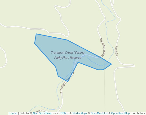walking in Traralgon Creek (Yerang Park) Flora Reserve map in Balook
