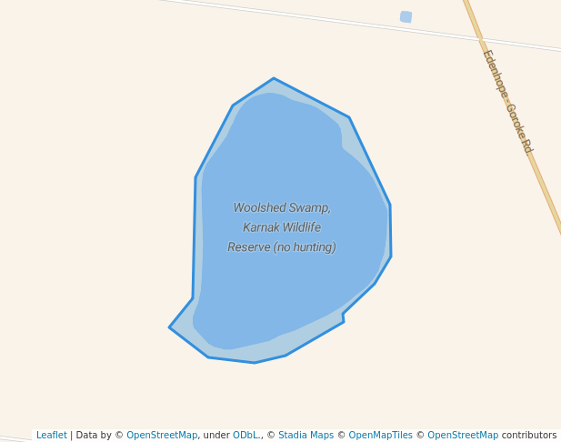walking in Woolshed Swamp, Karnak Wildlife Reserve (no hunting) map in Karnak