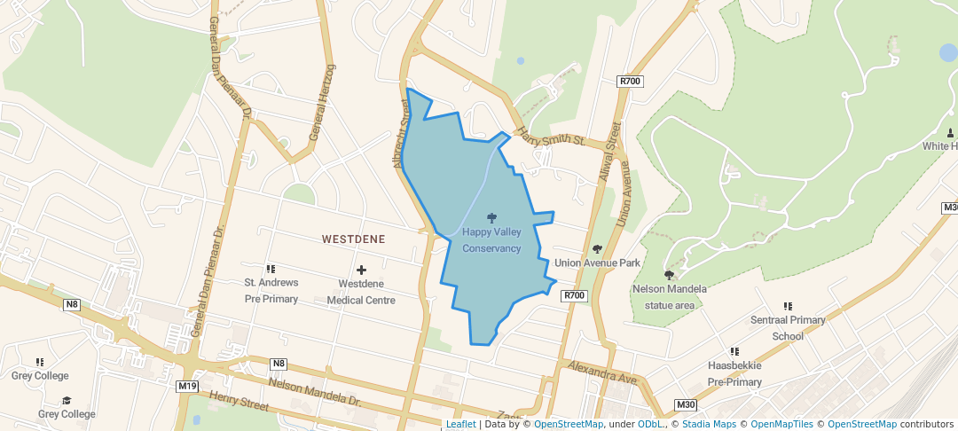 walking in Happy Valley Conservancy map in Bloemfontein