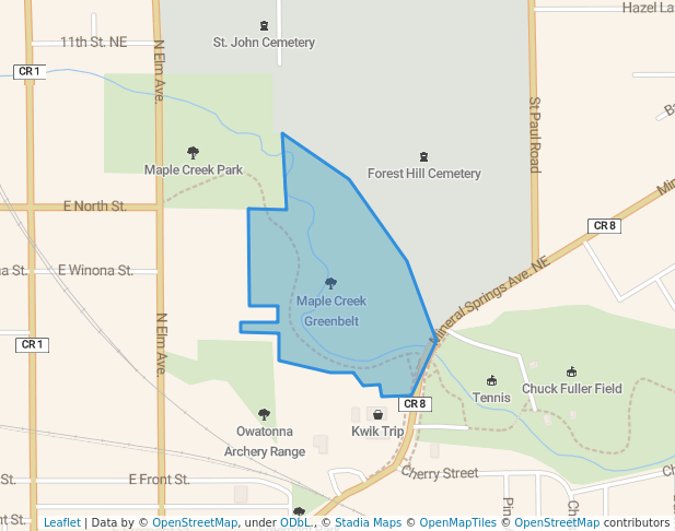 walking in Maple Creek Greenbelt map in Owatonna