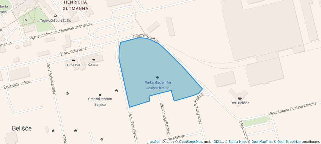 walking in Parka akademika Josipa Hamma map in Belišće