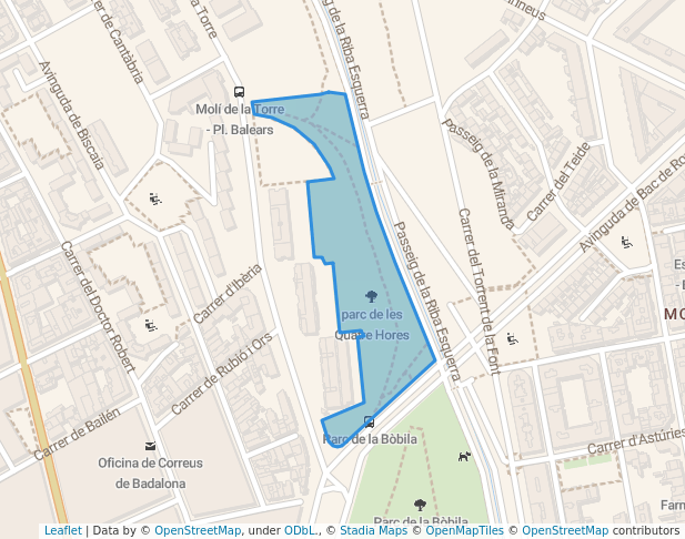 walking in parc de les Quatre Hores map in Badalona