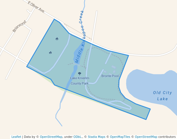 walking in Lake Knierim County Park map in Bronte