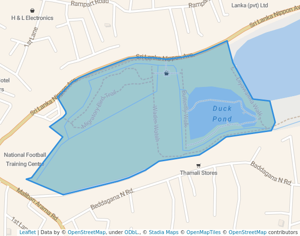 walking in Beddagana Wetland park map in Sri Jayawardenepura Kotte