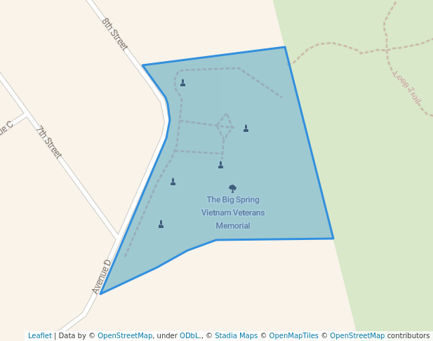 walking in The Big Spring Vietnam Veterans Memorial map in Big Spring