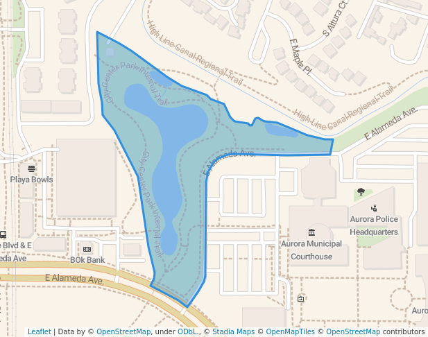 walking in City Center Park map in Aurora