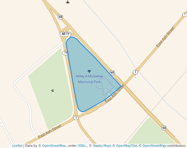 walking in Wiley A McGehee Memorial Park map in McGehee