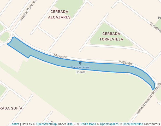 walking in Parque Lineal Oriente map in Playa del Carmen