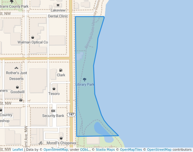 walking in Library Park map in Bemidji