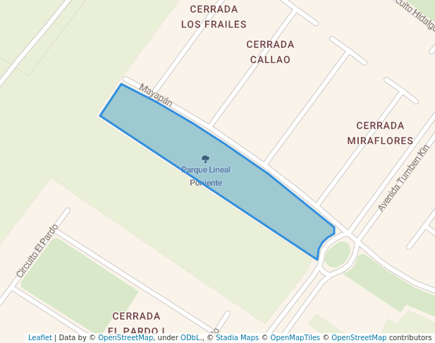 walking in Parque Lineal Poniente map in Playa del Carmen