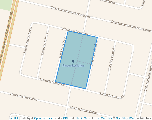 walking in Parque Los Lirios map in Santiago Teyahualco