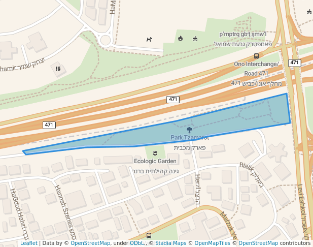 walking in Park Tzamarot map in Kiryat Ono