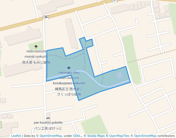 walking in 練馬区立 西大泉こさくっぱら緑地 map in Nerima City