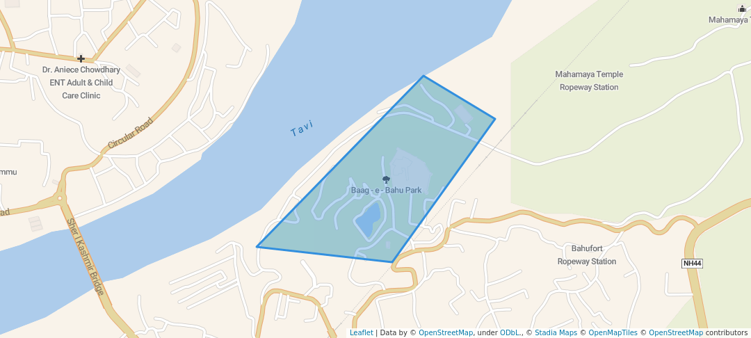 walking in Baag - e - Bahu Park map in Jammu