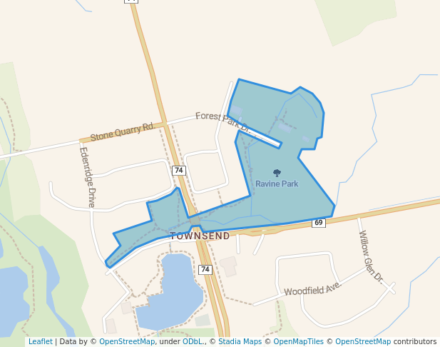 walking in Ravine Park map in Townsend