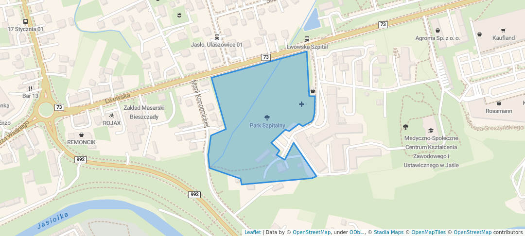 walking in Park Szpitalny map in Jasło