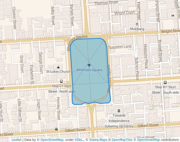 walking in Whitmore Square map in Adelaide