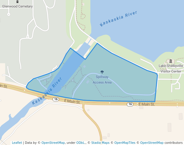 walking in Spillway Access Area map in Shelbyville