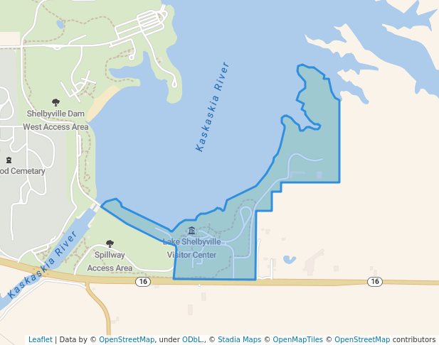 walking in Shelbyville Dam East Access Area map in Shelbyville