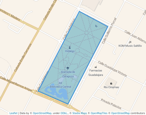 walking in Alameda de Zaragoza map in Saltillo