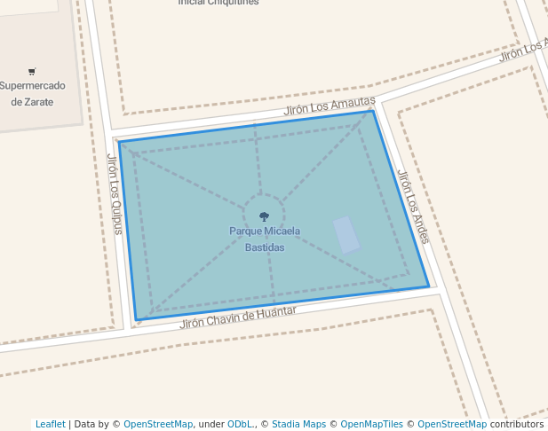 walking in Parque Micaela Bastidas map in San Juan de Lurigancho