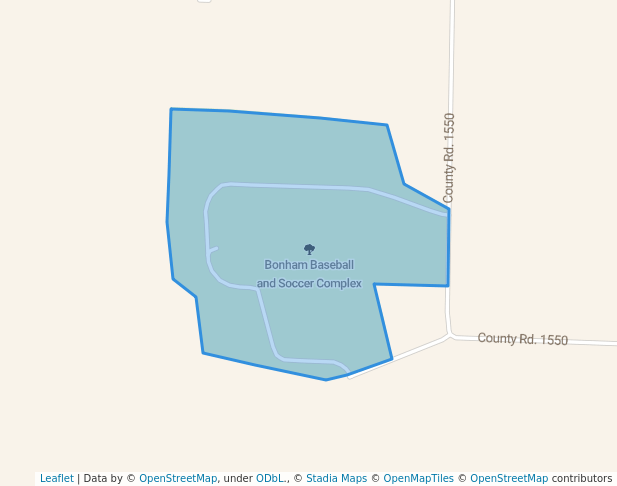 walking in Bonham Baseball and Soccer Complex map in Bonham