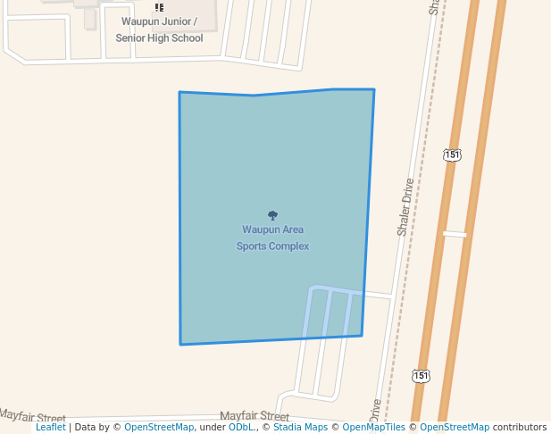 walking in Waupun Area Sports Complex map in Waupun