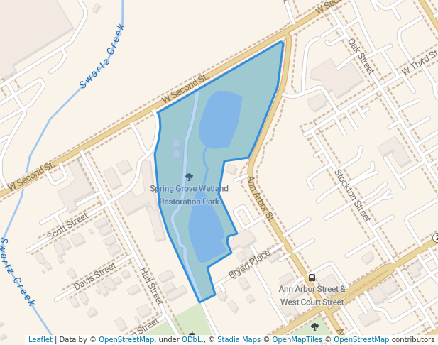 walking in Spring Grove Wetland Restoration Park map in Flint