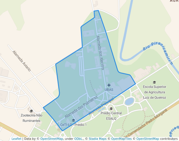 walking in Setor Vermelho ESALQ map in Piracicaba