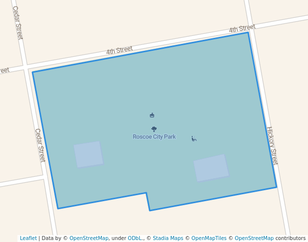 walking in Roscoe City Park map in Roscoe