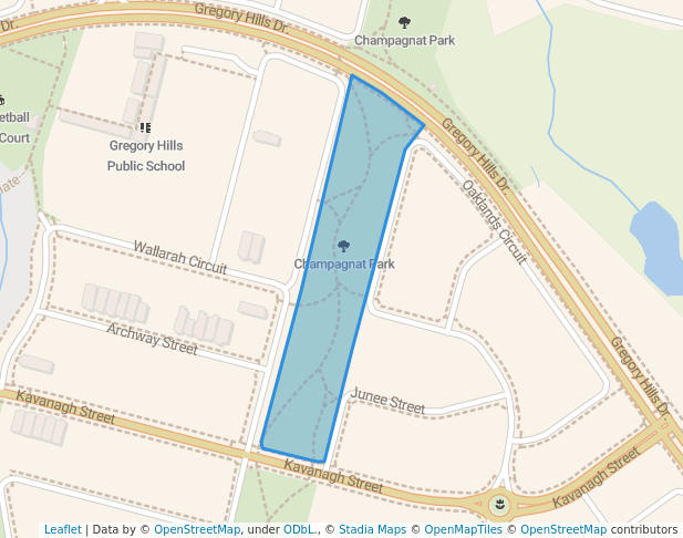 walking in Champagnat Park map in Gregory Hills