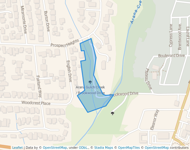 walking in Arana Gulch Creek / Brookwood Drive map in Santa Cruz