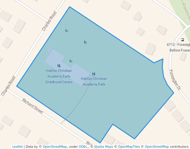 walking in Halifax Christian Academy Park map in Timberlea